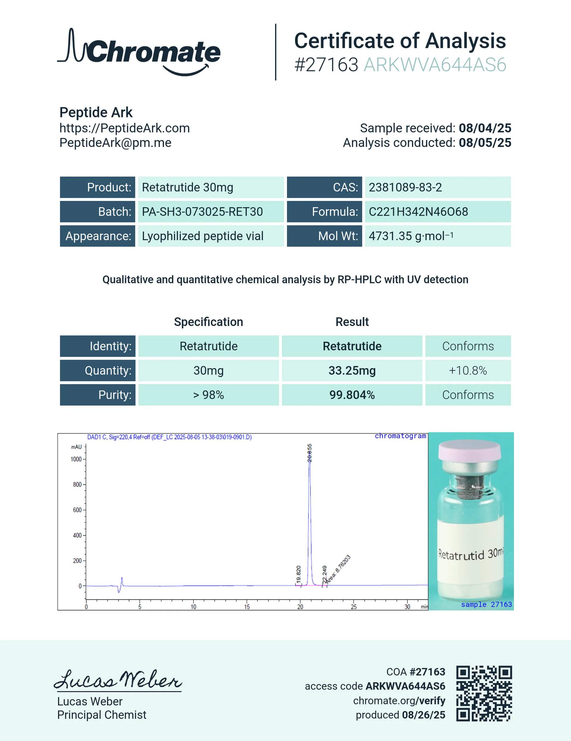 GLP-3R 30 mg - Certificate of Analysis