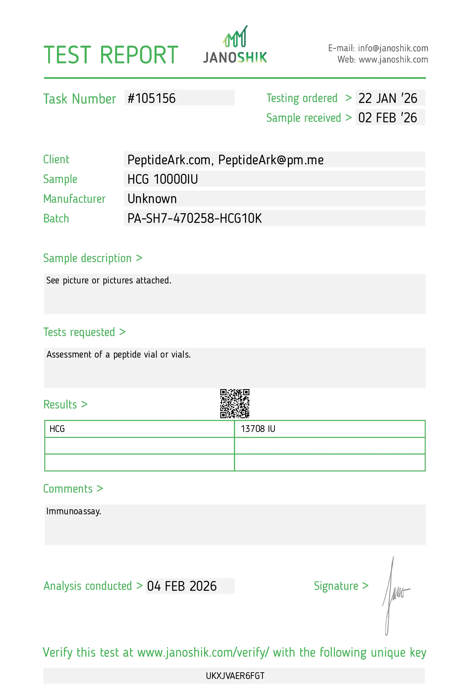 HCG 5000IU - Certificate of Analysis